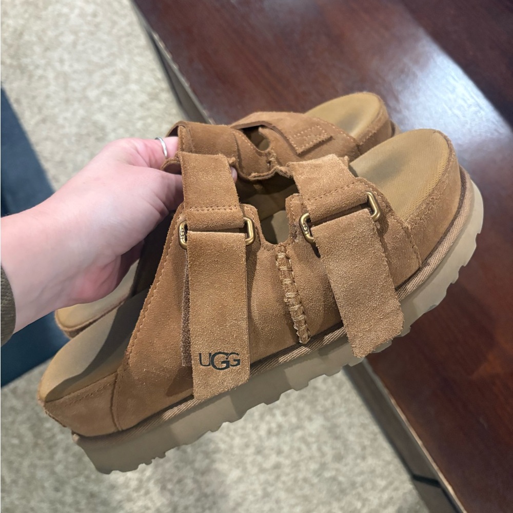 UGG Women's Goldenstar Suede Double-Strap Slide Sandals in Chestnut - Picture 4 of 8